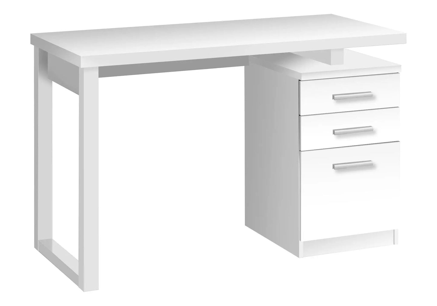 White computer desk with left open-frame legs and right 3-drawer storage cabinet on Tampa Home & Garden Store