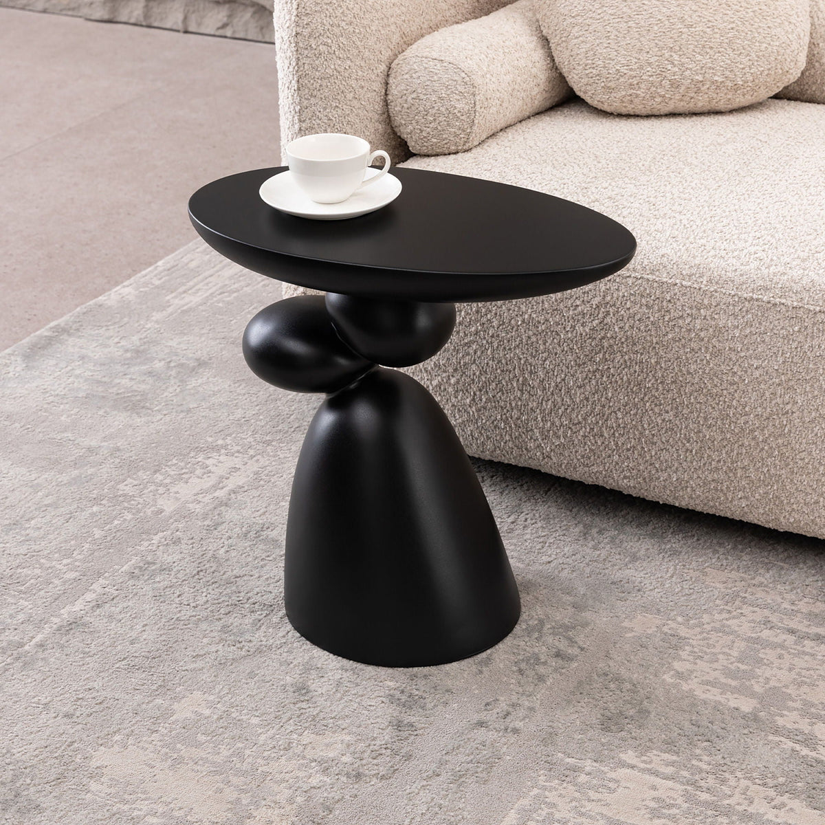Lucky Stone Shaped End Table with Sculptural Black Base, oval top by HouseOfZazla on Tampa Home & Garden Store
