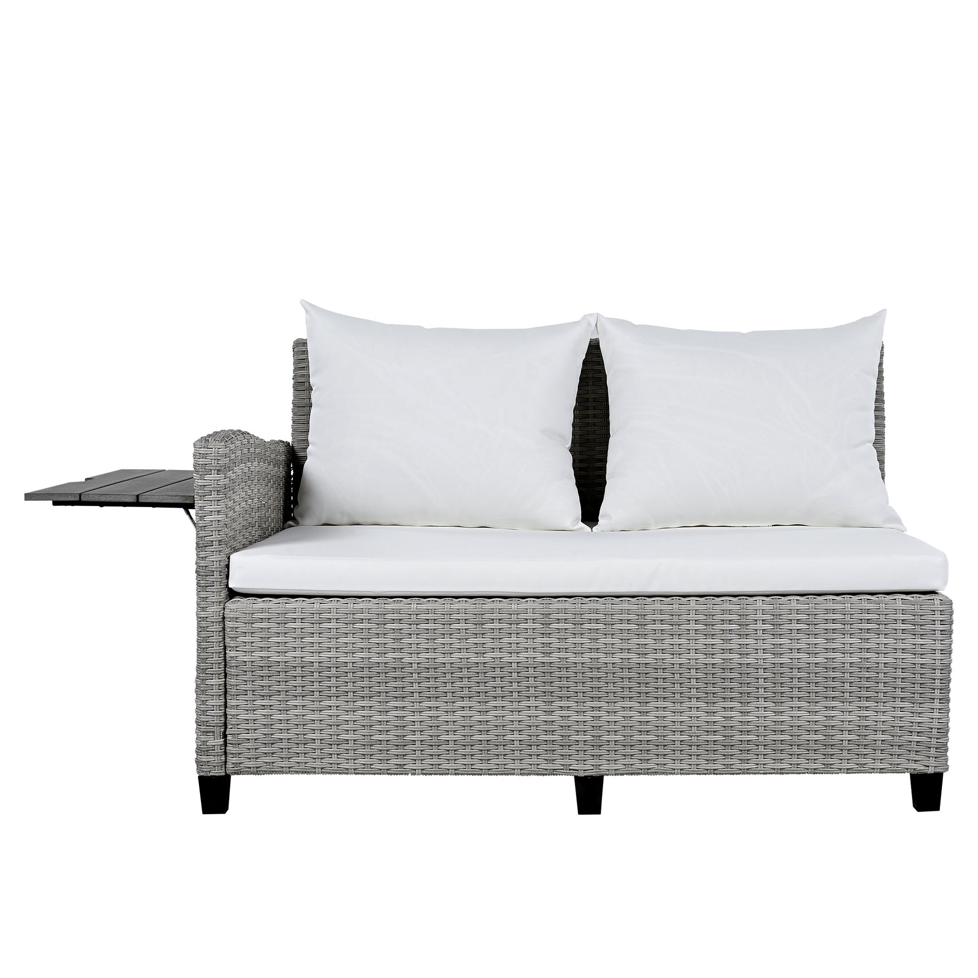 Tomax 5-Piece Outdoor Patio Rattan Sofa Set grey wicker with white cushions and side table on Tampa Home & Garden Store