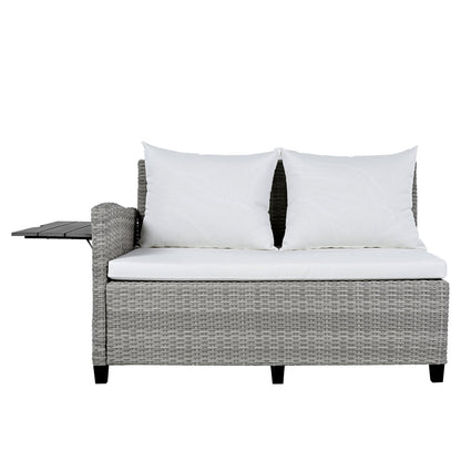 Tomax 5-Piece Outdoor Patio Rattan Sofa Set grey wicker with white cushions and side table on Tampa Home & Garden Store