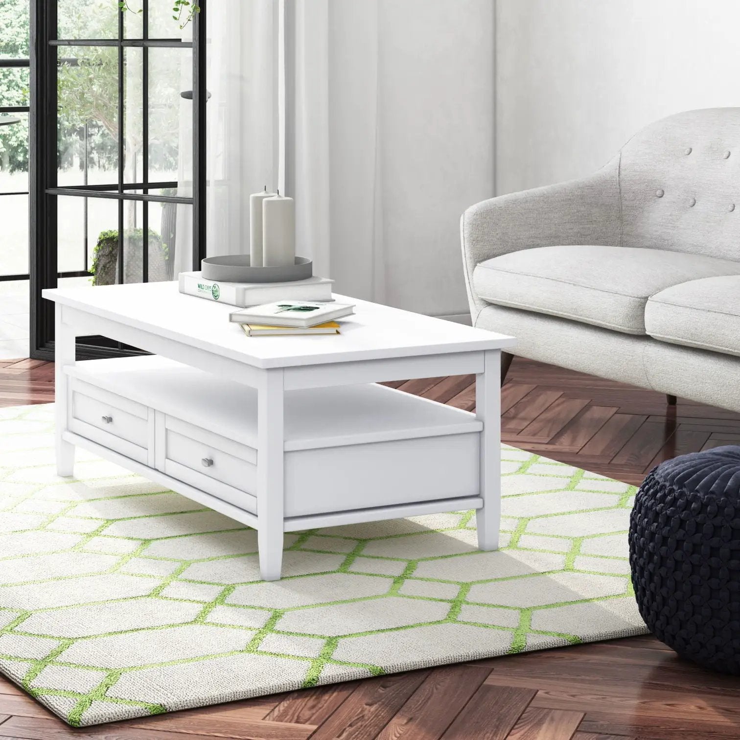 Warm Shaker handcrafted coffee table in white with two drawers by Unique Piece Furniture on Tampa Home & Garden Store