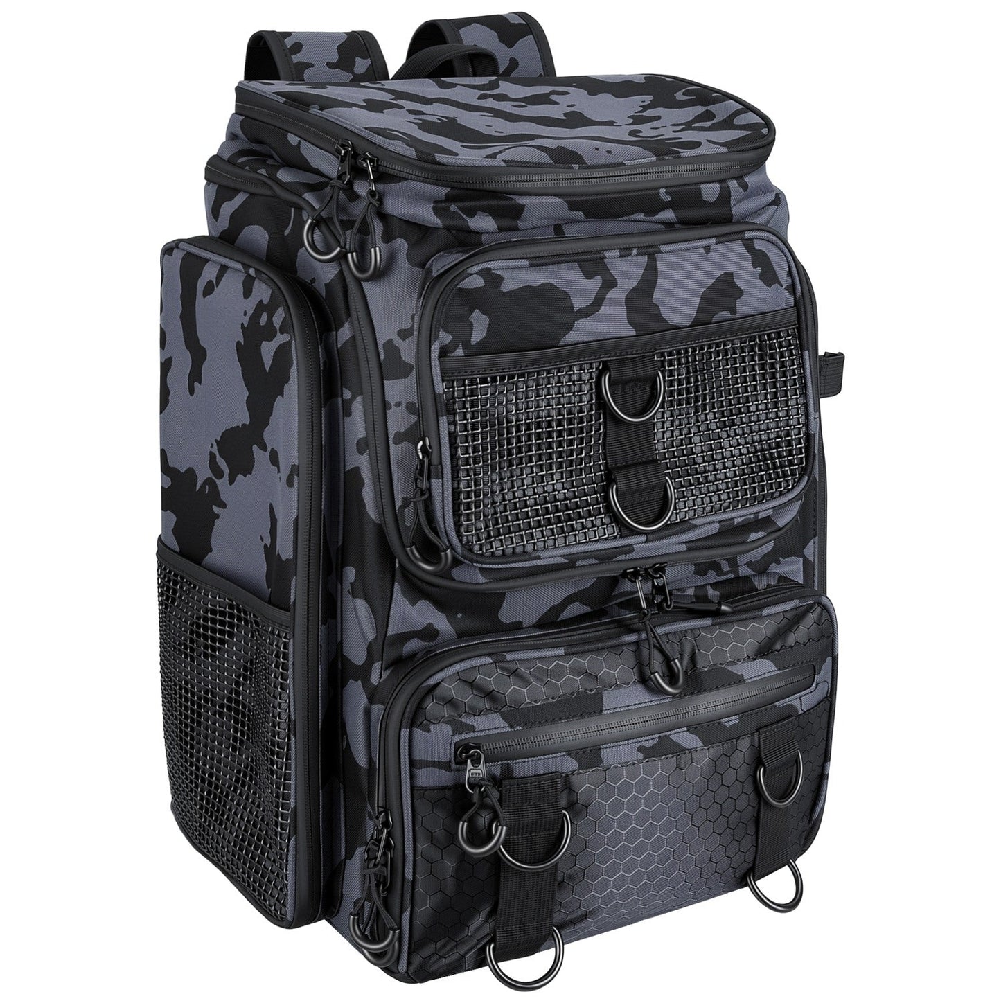GemGear 42L fishing backpack with rod holders, 16 pockets, water-resistant camo fabric on Tampa Home & Garden Store