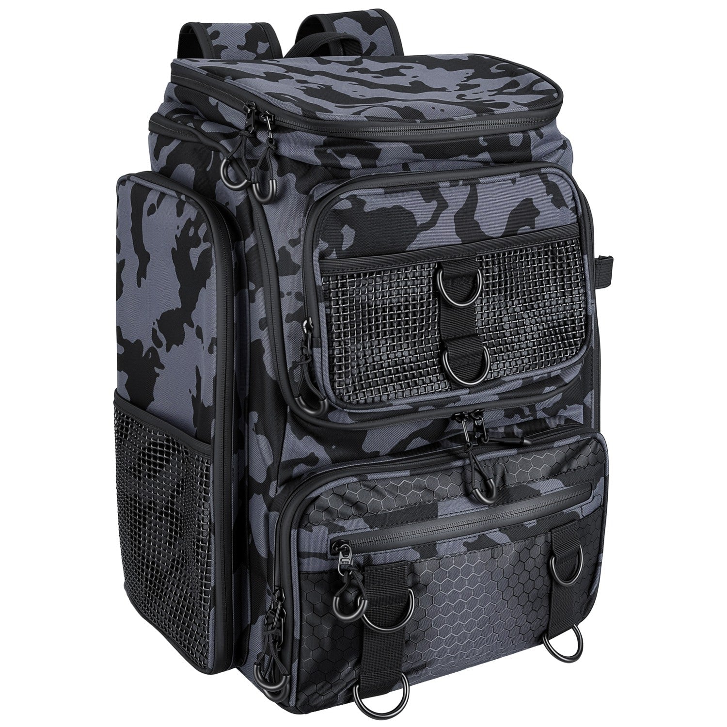 GemGear 42L fishing backpack with rod holders, 16 pockets, water-resistant camo fabric on Tampa Home & Garden Store