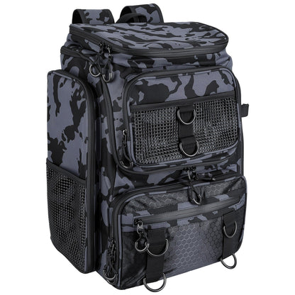 GemGear 42L fishing backpack with rod holders, 16 pockets, water-resistant camo fabric on Tampa Home & Garden Store