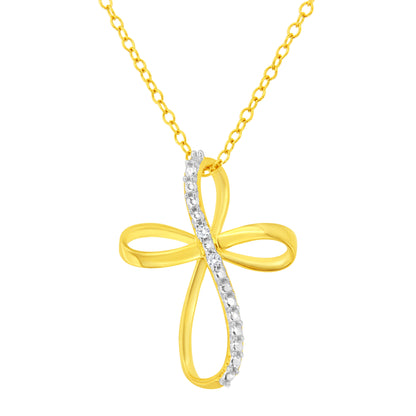 Gold plated cross ribbon pendant with diamond accents on 18in chain, by Bids.com on Tampa Home & Garden Store