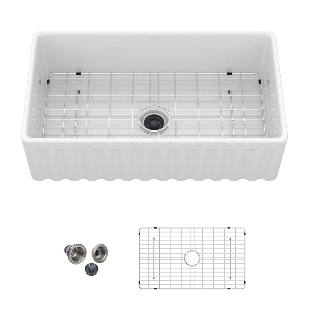 Sink HouseOfZazla white apron-front reversible single-bowl with stainless grid rack on Tampa Home & Garden Store