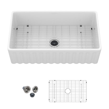 Sink HouseOfZazla white apron-front reversible single-bowl with stainless grid rack on Tampa Home & Garden Store