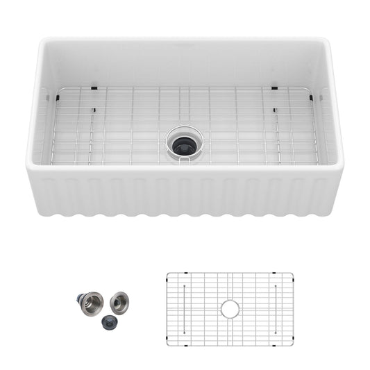Sink HouseOfZazla white apron-front reversible single-bowl with stainless grid rack on Tampa Home & Garden Store