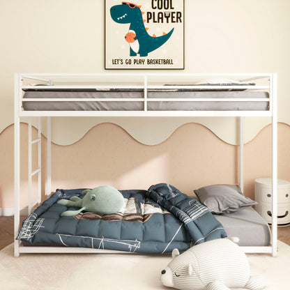 Adam - Metal Bunk Bed, white frame with blue bedding and two bunks HouseOfZazla on Tampa Home & Garden Store