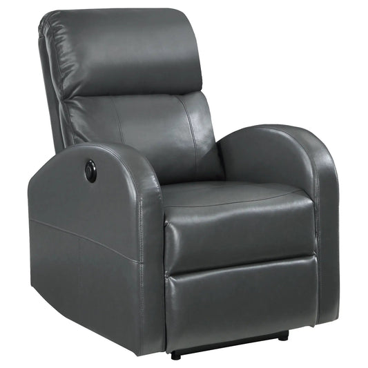 Meglia Power Recliner Chair in dark gray leather by Unique Piece Furniture with side control on Tampa Home & Garden Store