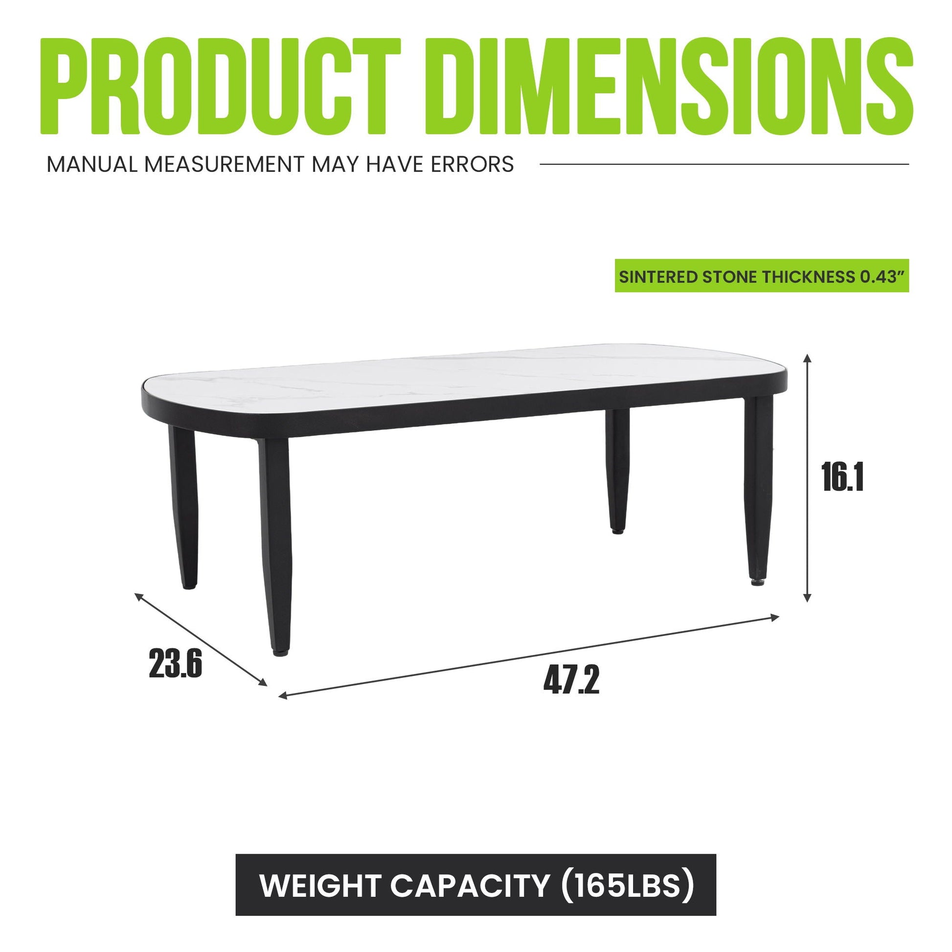 Outdoor Elegance Table, rounded corners coffee table with marble top and black legs HouseOfZazla on Tampa Home & Garden Store
