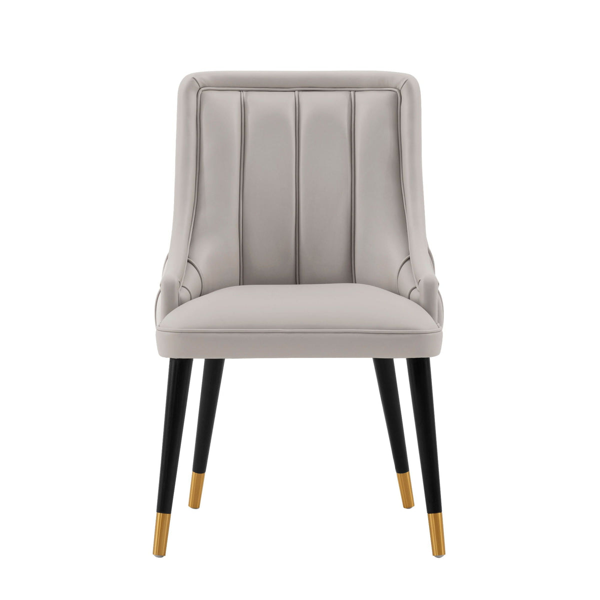 Eda dining chair with stitched gray upholstery, black legs with gold tips by HouseOfZazla on Tampa Home & Garden Store