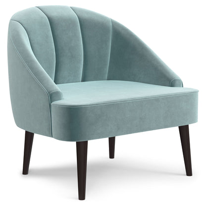 Upholstered accent chair teal velvet with curved back and vertical panel detailing; dark legs on Tampa Home & Garden Store