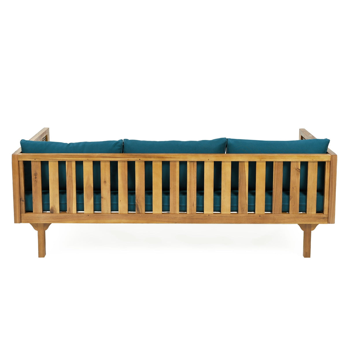 Claremont 3 Seater Daybed in teak acacia wood with teal water-resistant cushions on Tampa Home & Garden Store