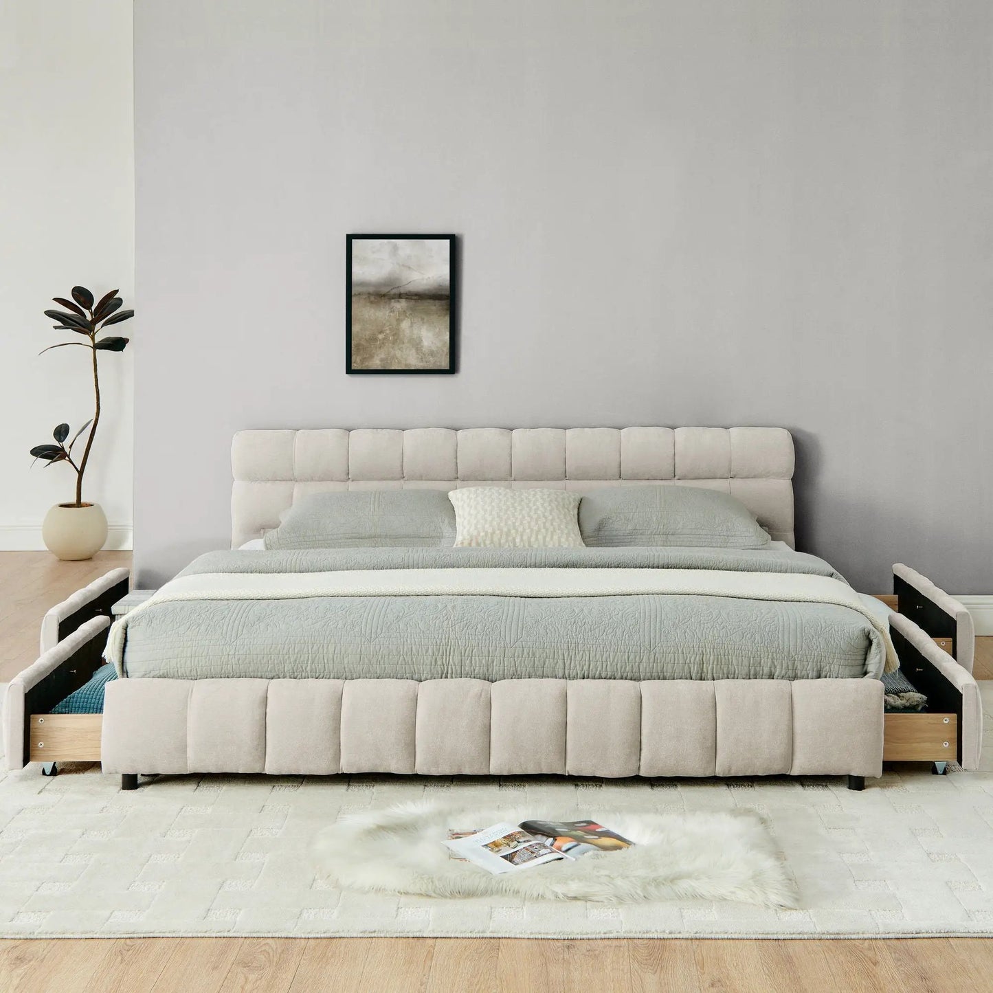Modern Platform Bed Frame with Thick Fabric