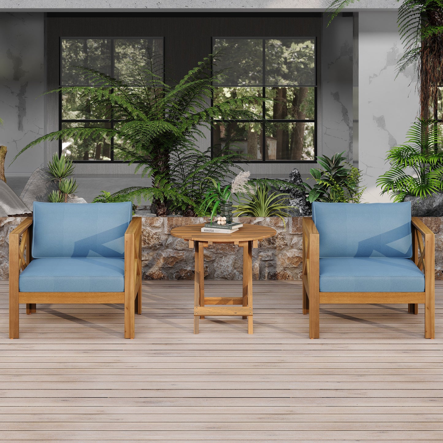 Two Seat Patio And Outdoor Wood Conversation Set