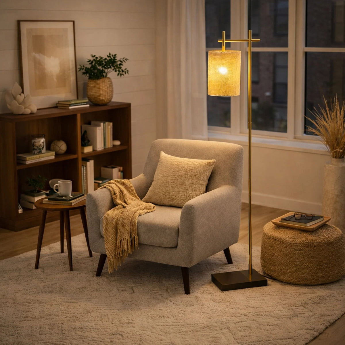 Brizo tall corner floor lamp gold with shade HouseOfZazla on Tampa Home & Garden Store