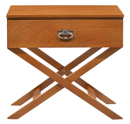 Durable nightstand with solid wood frame, brown textured front, silver ring pull on Tampa Home & Garden Store
