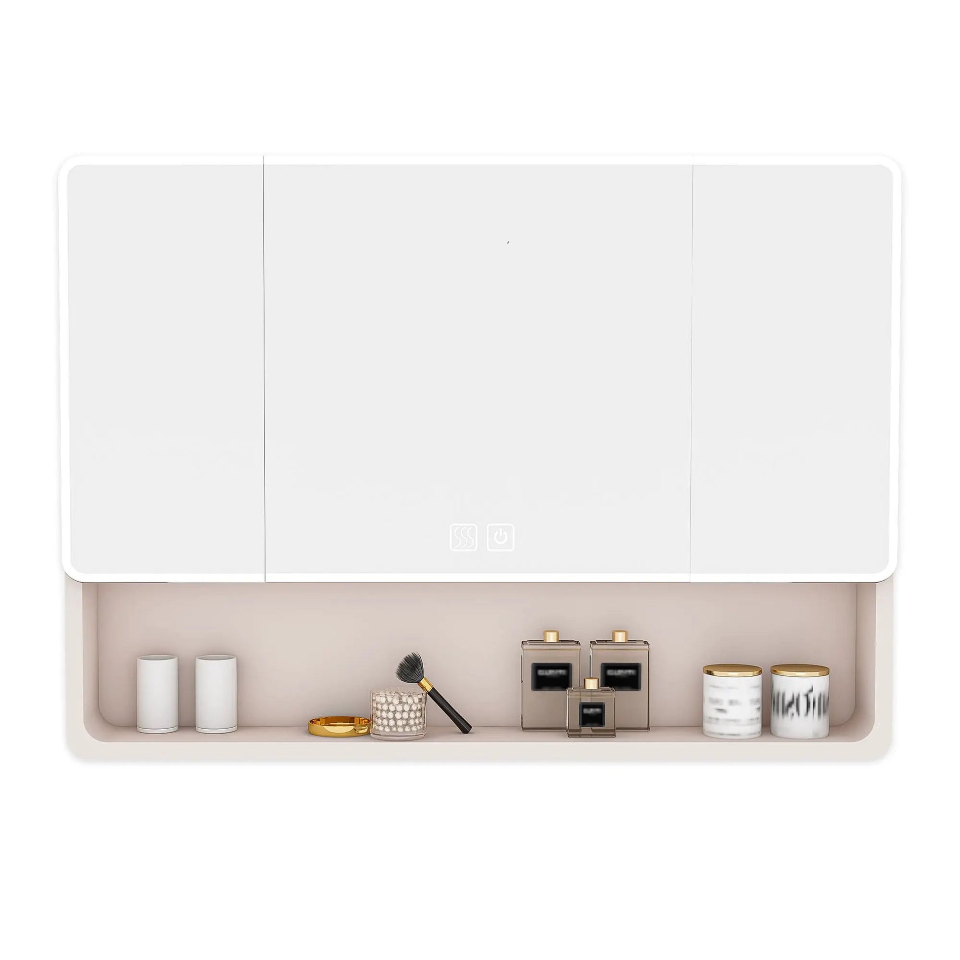 Aluminium medicine cabinet mirror in khaki with 3-color LED lighting and defogging on Tampa Home & Garden Store