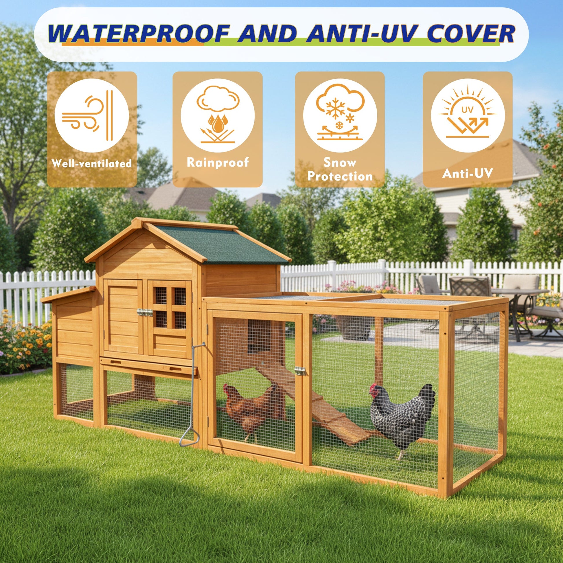 80in Chicken Coop with Nest Box, wooden pens & hutch with mesh run and chickens by HouseOfZazla on Tampa Home & Garden Store