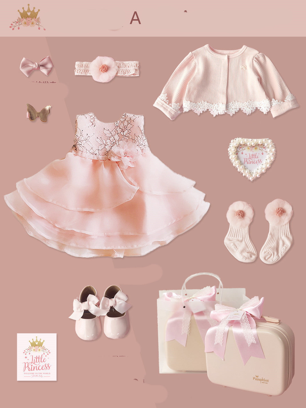 Little Princess baby dress gift set: lace dress, skirt, cardigan, headband, socks, shoes on Tampa Home & Garden Store