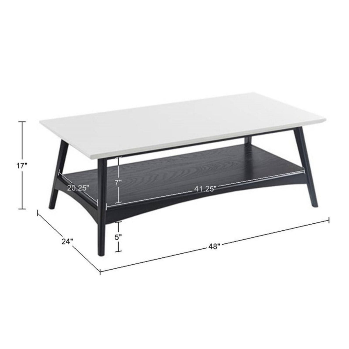 HouseOfZazla modern coffee table with two shelves, white top and dark lower shelf, black legs on Tampa Home & Garden Store