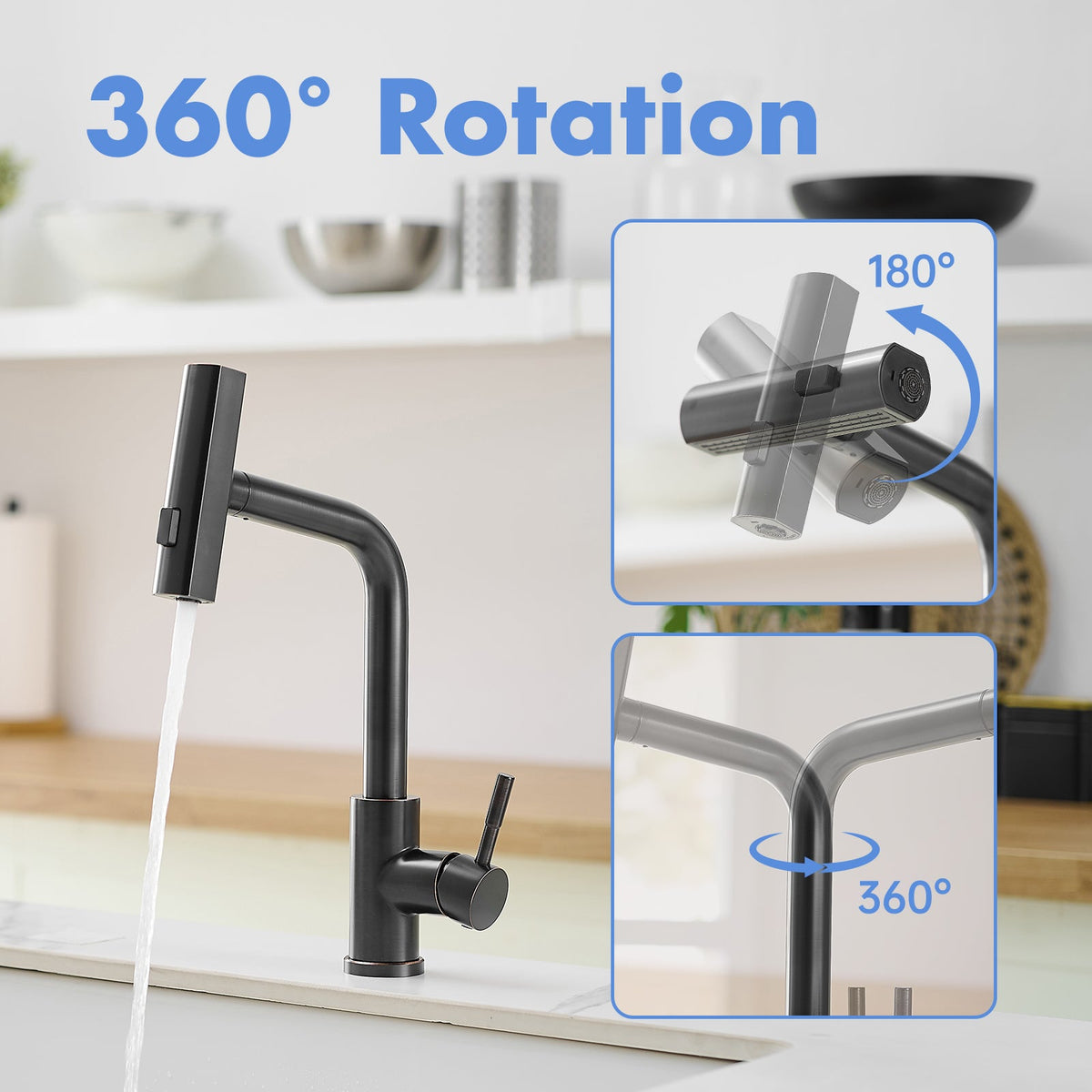 360° Rotation Pull-Down Kitchen Faucet Oil Rubbed Bronze by HouseOfZazla with pull-down spray on Tampa Home & Garden Store