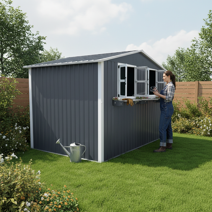 6x9 Outdoor Metal Storage Shed with Window Rack
