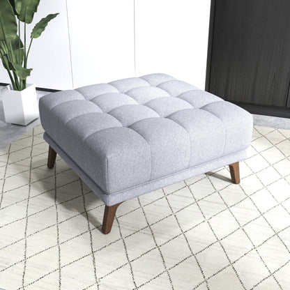 Addison Square Upholstered Ottoman, gray tufted fabric, mid-century design with wooden legs on Tampa Home & Garden Store