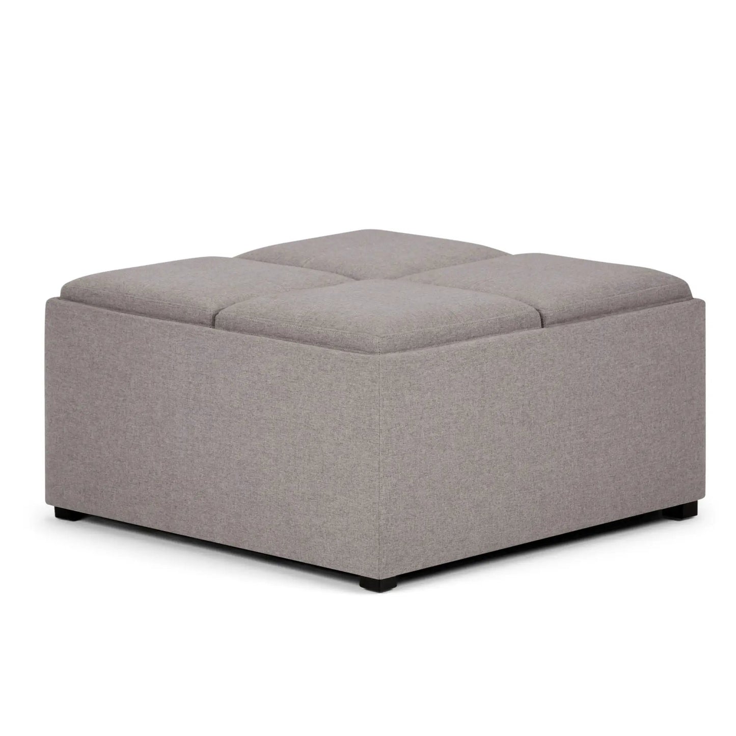 Avalon square coffee table storage ottoman gray fabric with tufted top details on Tampa Home & Garden Store