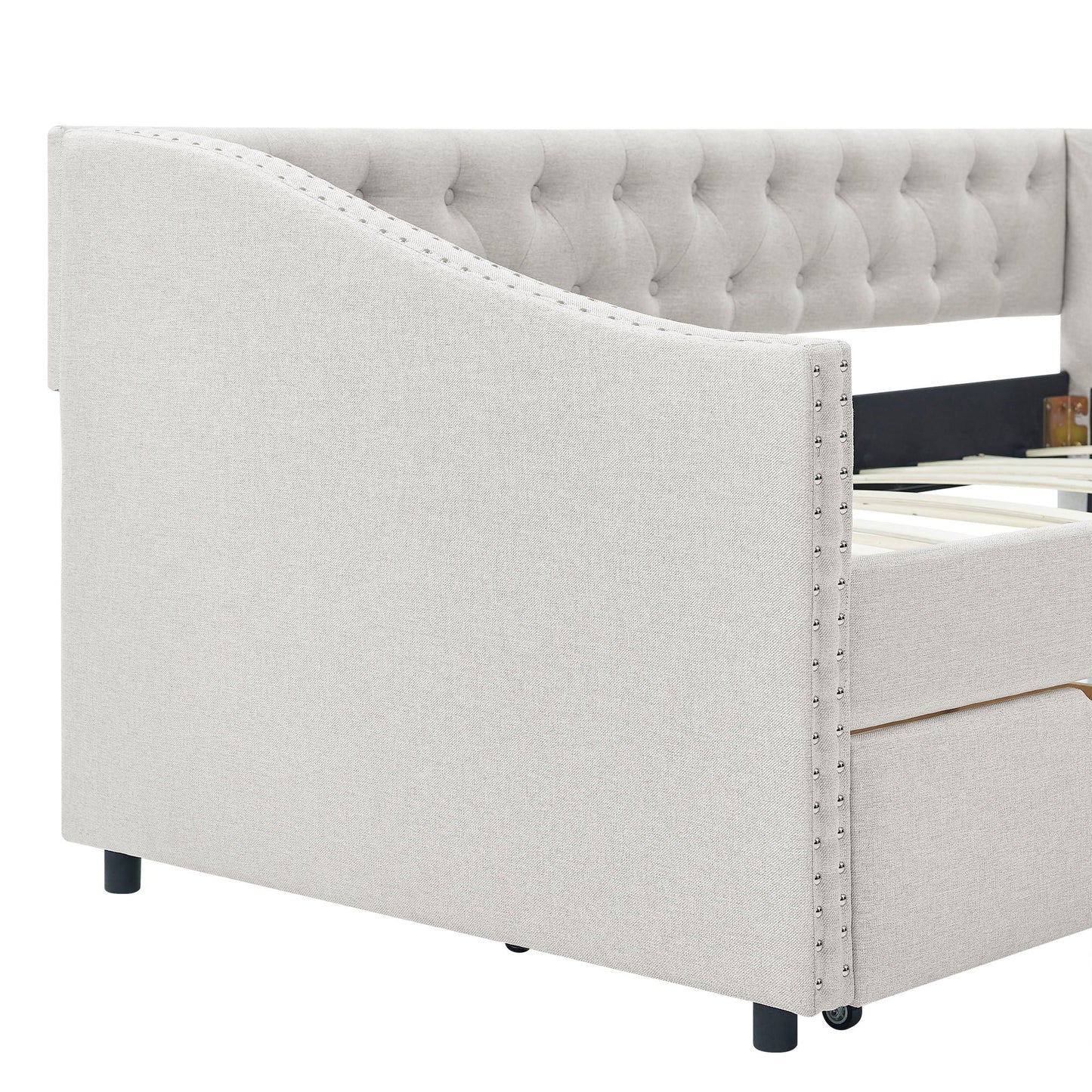 Upholstered Tufted Daybed with Storage Drawers