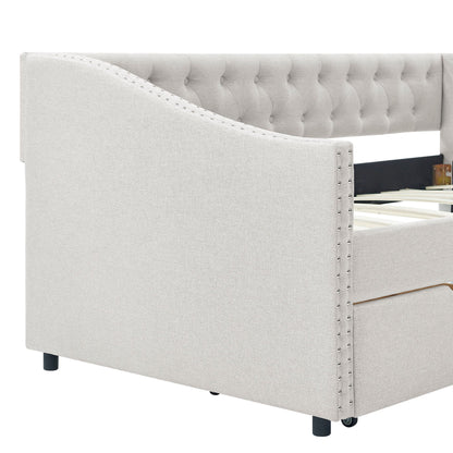 Upholstered Tufted Daybed with Storage Drawers