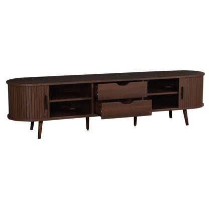 Dark brown wood TV stand for 70 in TV with tambour doors and drawers built-in outlet Unique Piece on Tampa Home & Garden Store
