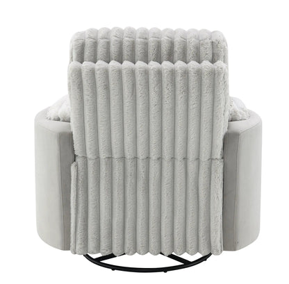 Corduroy gray swivel glider recliner with vertical channel cushions and round metal base on Tampa Home & Garden Store