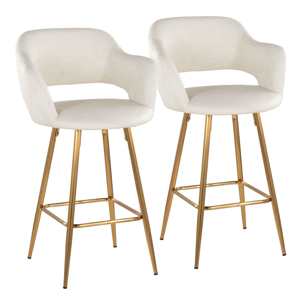 Contemporary fixed-height counter stools set of 2 with cream upholstery and gold legs on Tampa Home & Garden Store