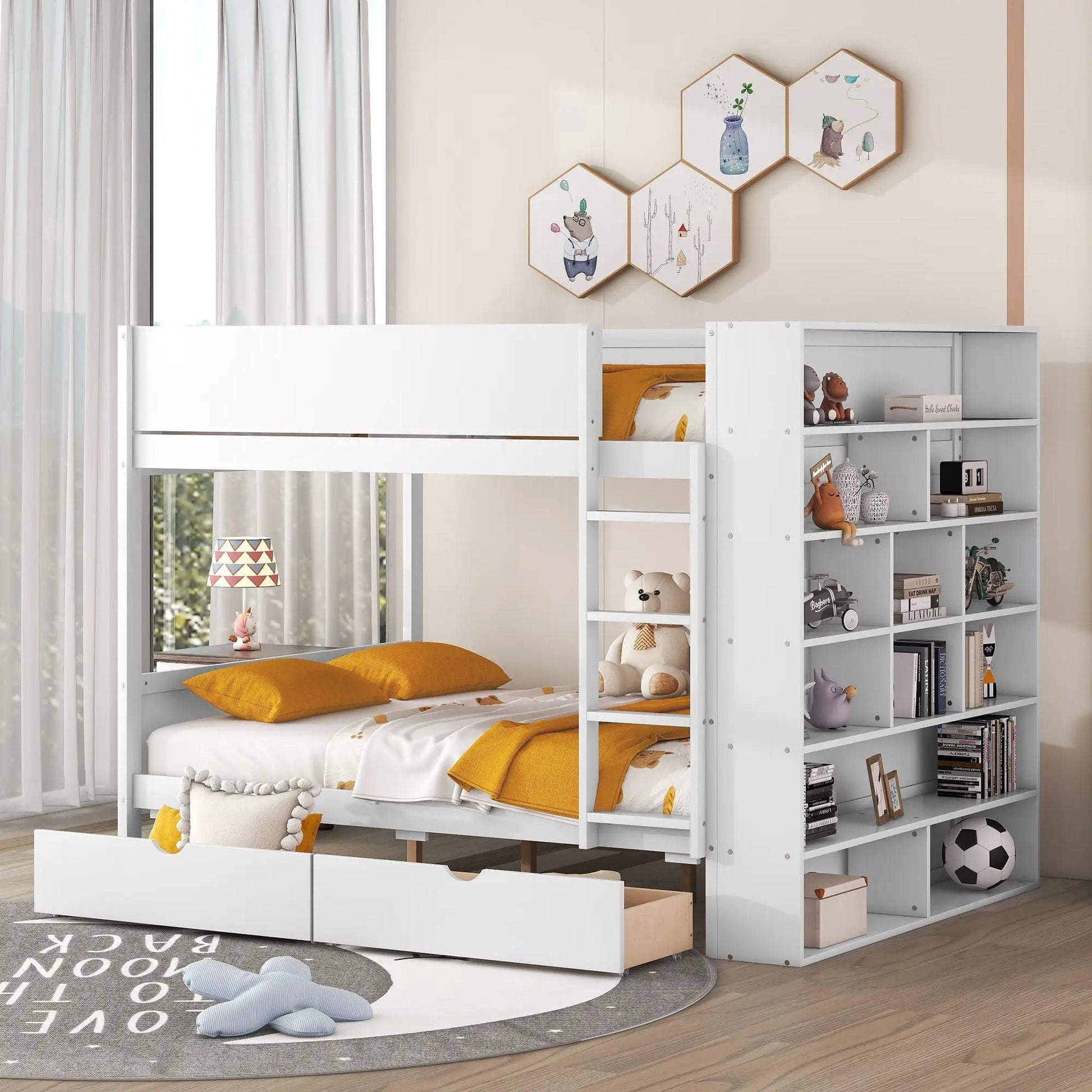 Bunk bed with 2 drawers and layered cabinet, white finish Unique Piece Furniture on Tampa Home & Garden Store