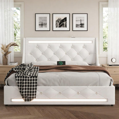 Wingback Upholstered Bed Frame Led and Usb