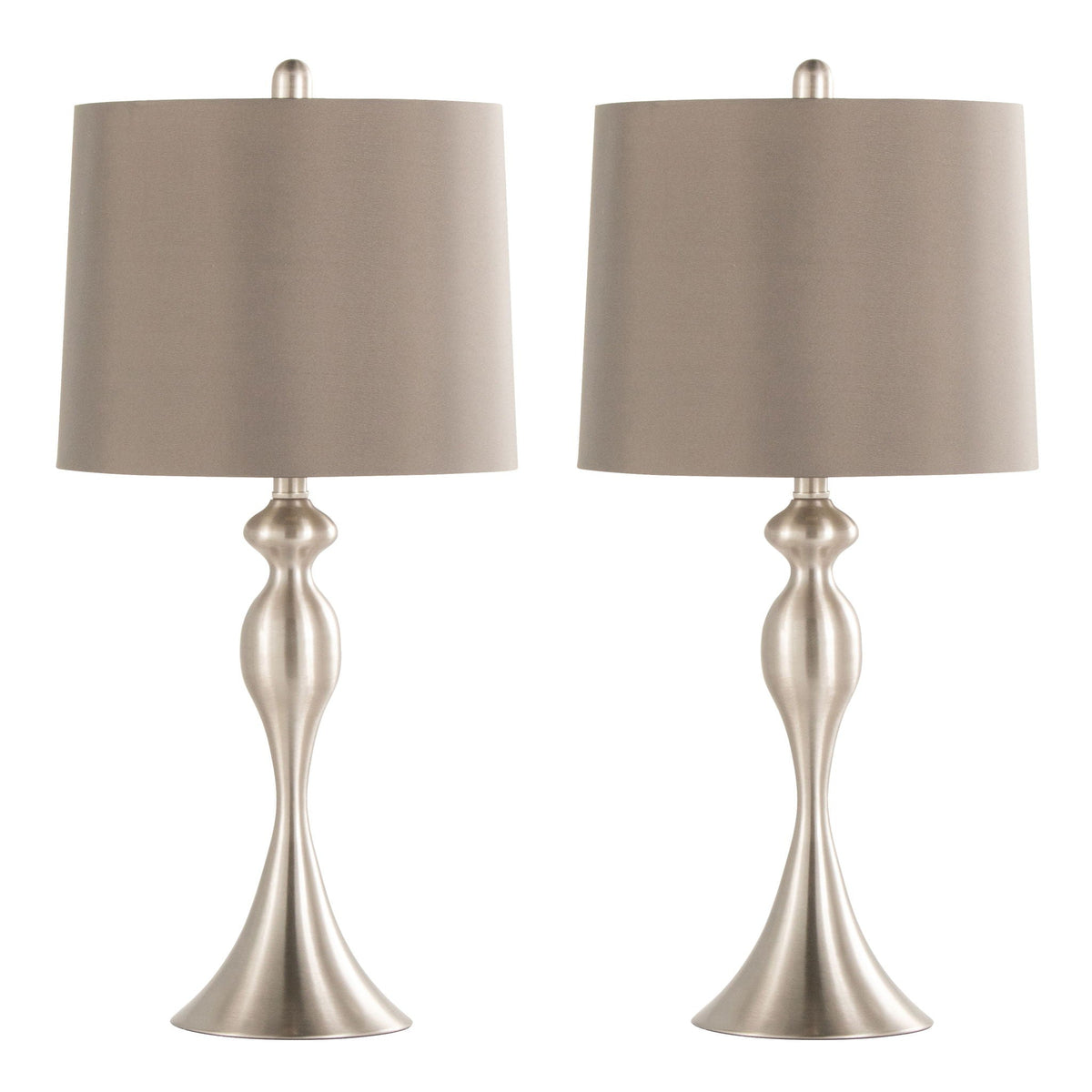 Ashland contemporary table lamp set of 2 with taupe fabric shades and brushed metal bases on Tampa Home & Garden Store