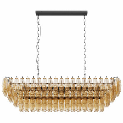 54-Inch Black Rectangular Smoke Glass Chandelier, 12-light, HouseOfZazla on Tampa Home & Garden Store