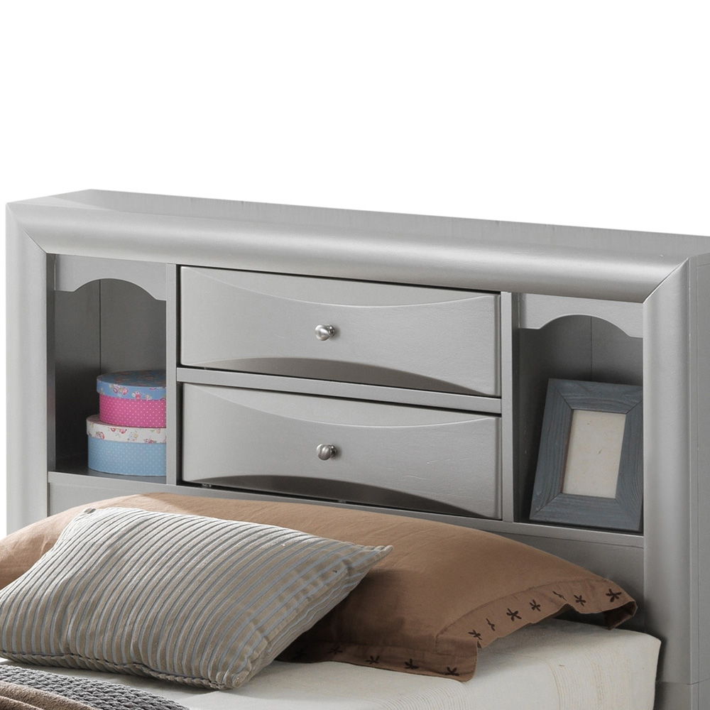 Modern design storage bed with bookcase headboard in gray, 2 drawers, shelves HouseOfZazla on Tampa Home & Garden Store
