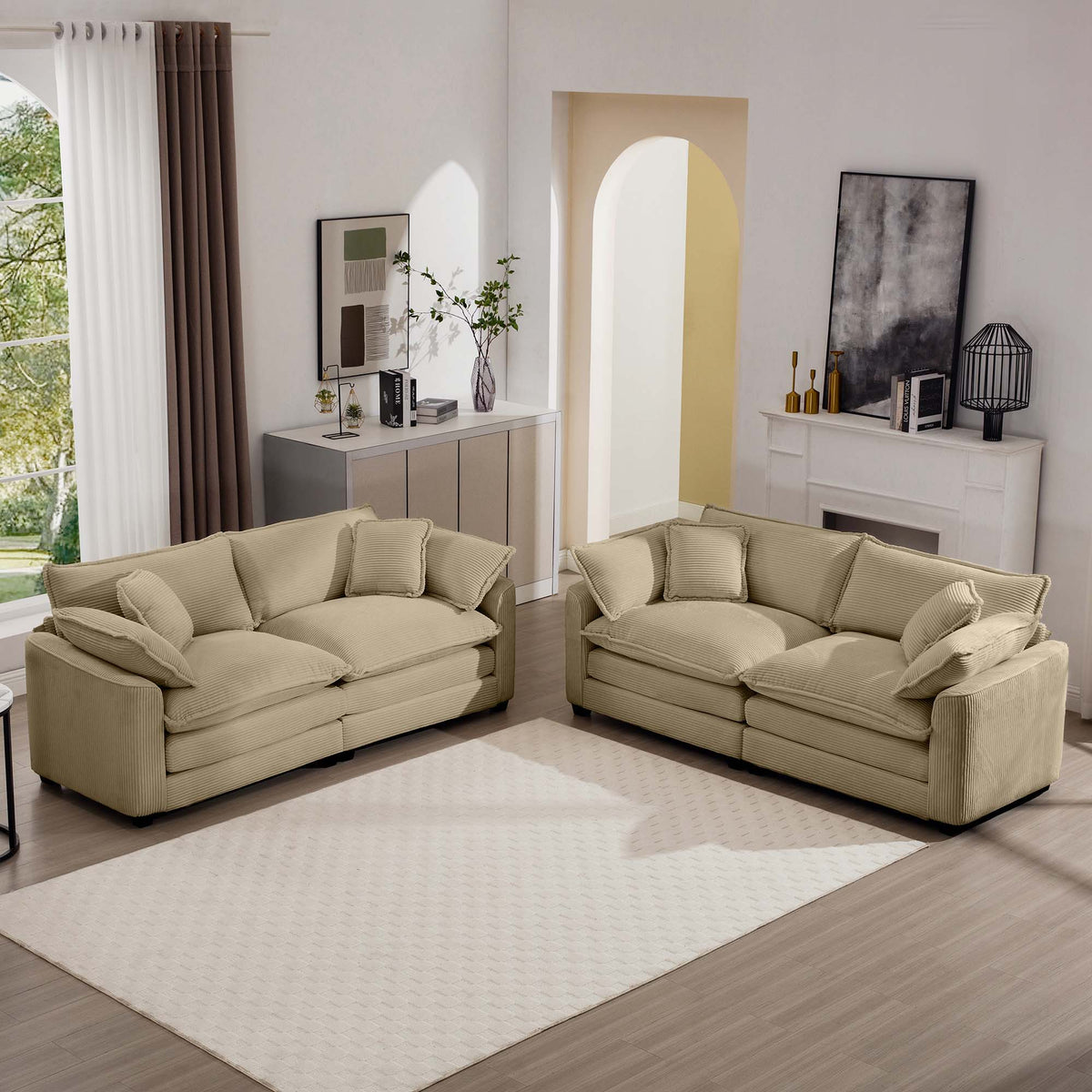 Elegant beige oversized sectional 3-piece set with deep seats HouseOfZazla on Tampa Home & Garden Store