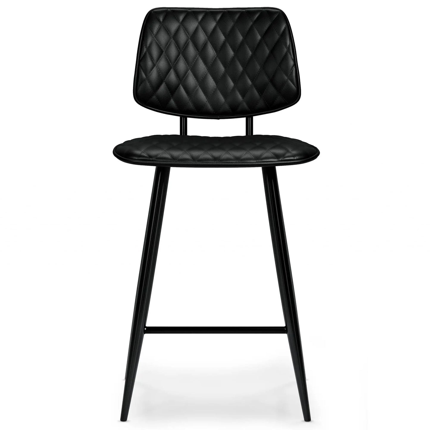 Raya upholstered counter height stool set of 2 in black quilted faux leather with metal legs on Tampa Home & Garden Store