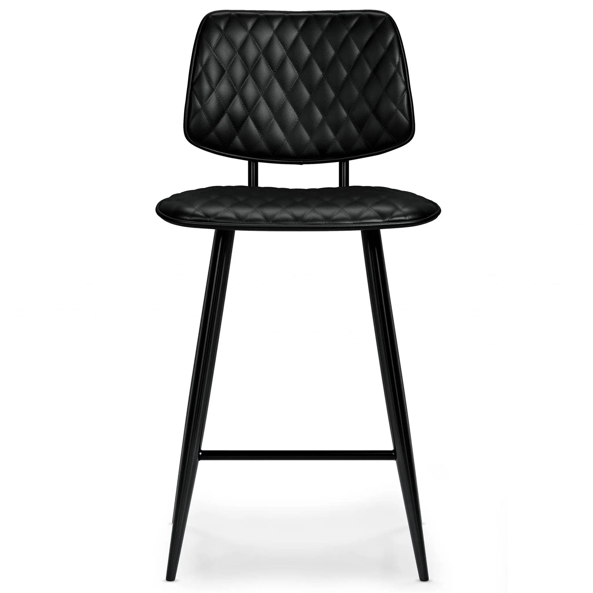 Raya upholstered counter height stool set of 2 in black quilted faux leather with metal legs on Tampa Home & Garden Store