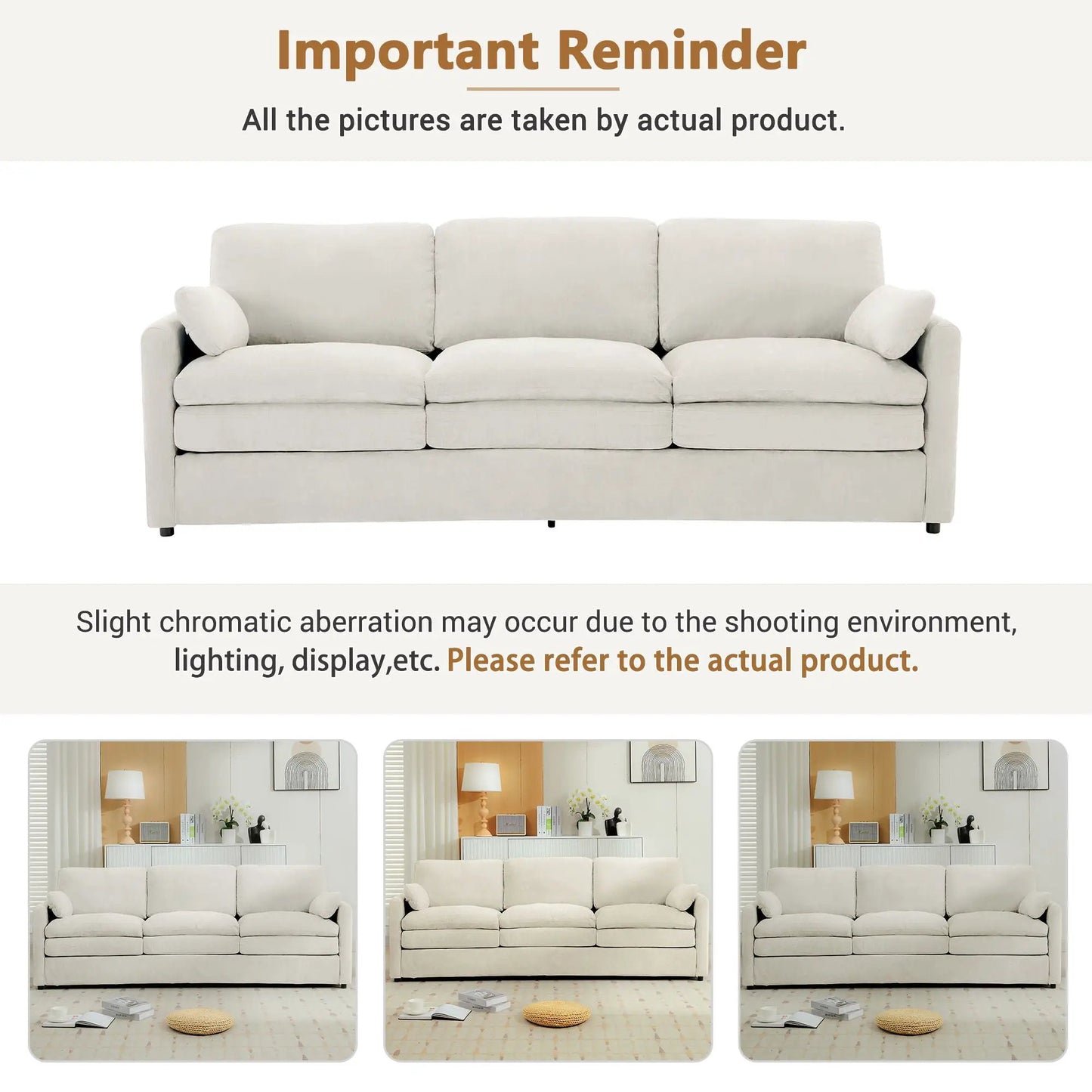 Cozy Upholstered 3 Seater Sofa for Living Room