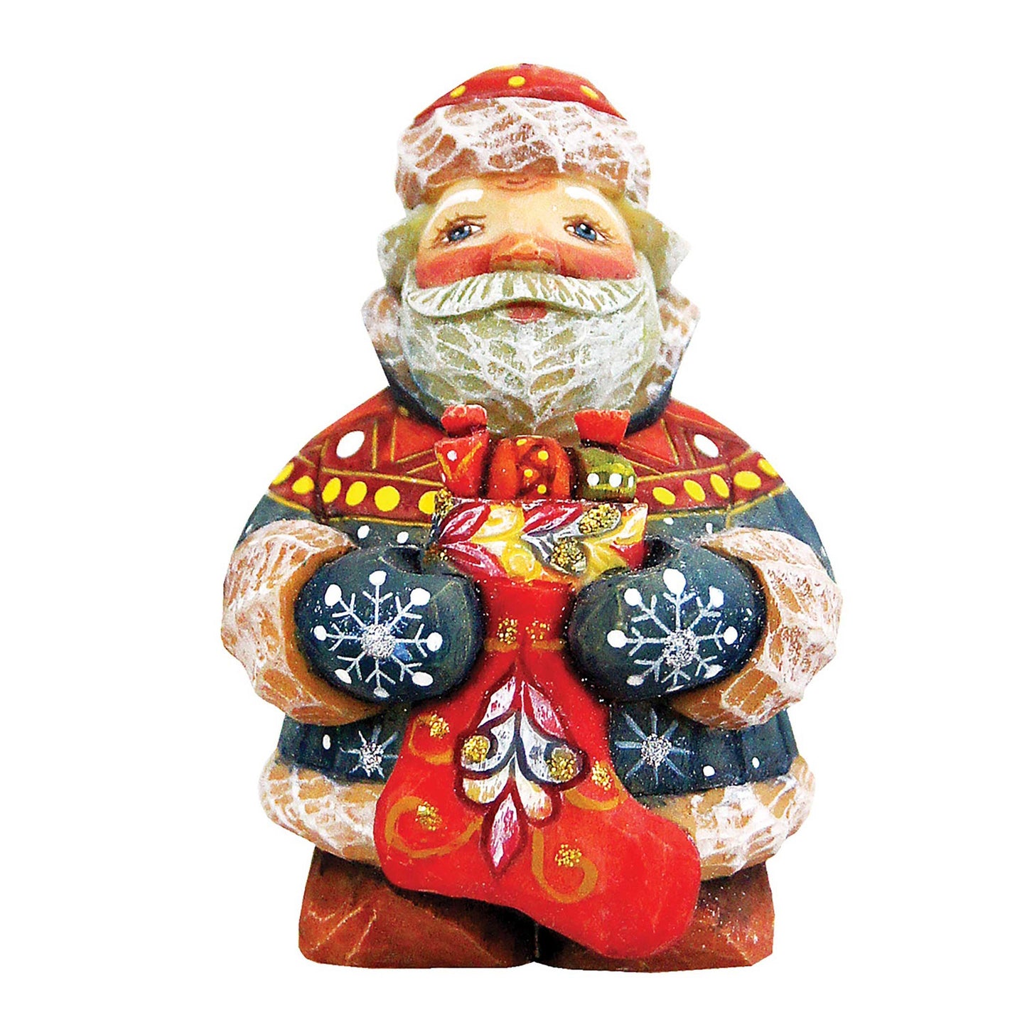 G.DeBrekht Santa figurine hand-painted holiday ornament with red hat and snowflake mittens on Tampa Home & Garden Store