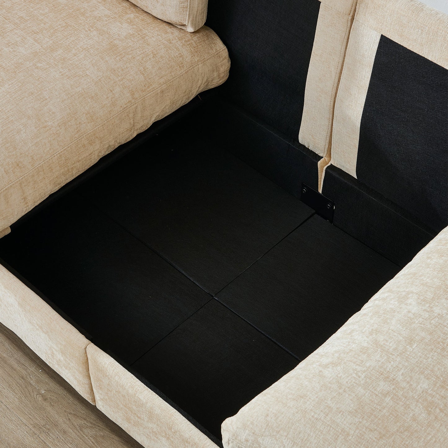 96.5in beige fabric L-shape sectional sofa with ottoman and black base on Tampa Home & Garden Store