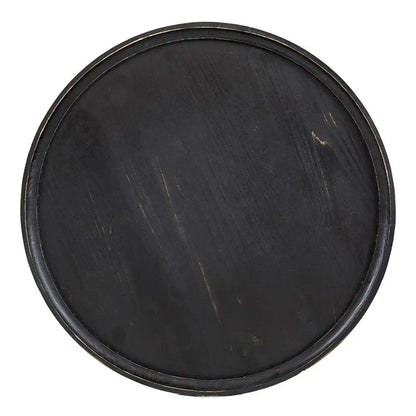 Round black distressed wood 3-tier end table for living room on Tampa Home & Garden Store