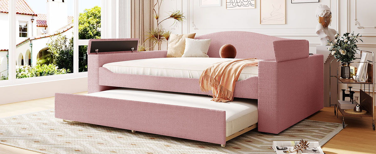 HouseOfZazla daybed with storage and pull-out trundle, pink upholstery audio system on Tampa Home & Garden Store