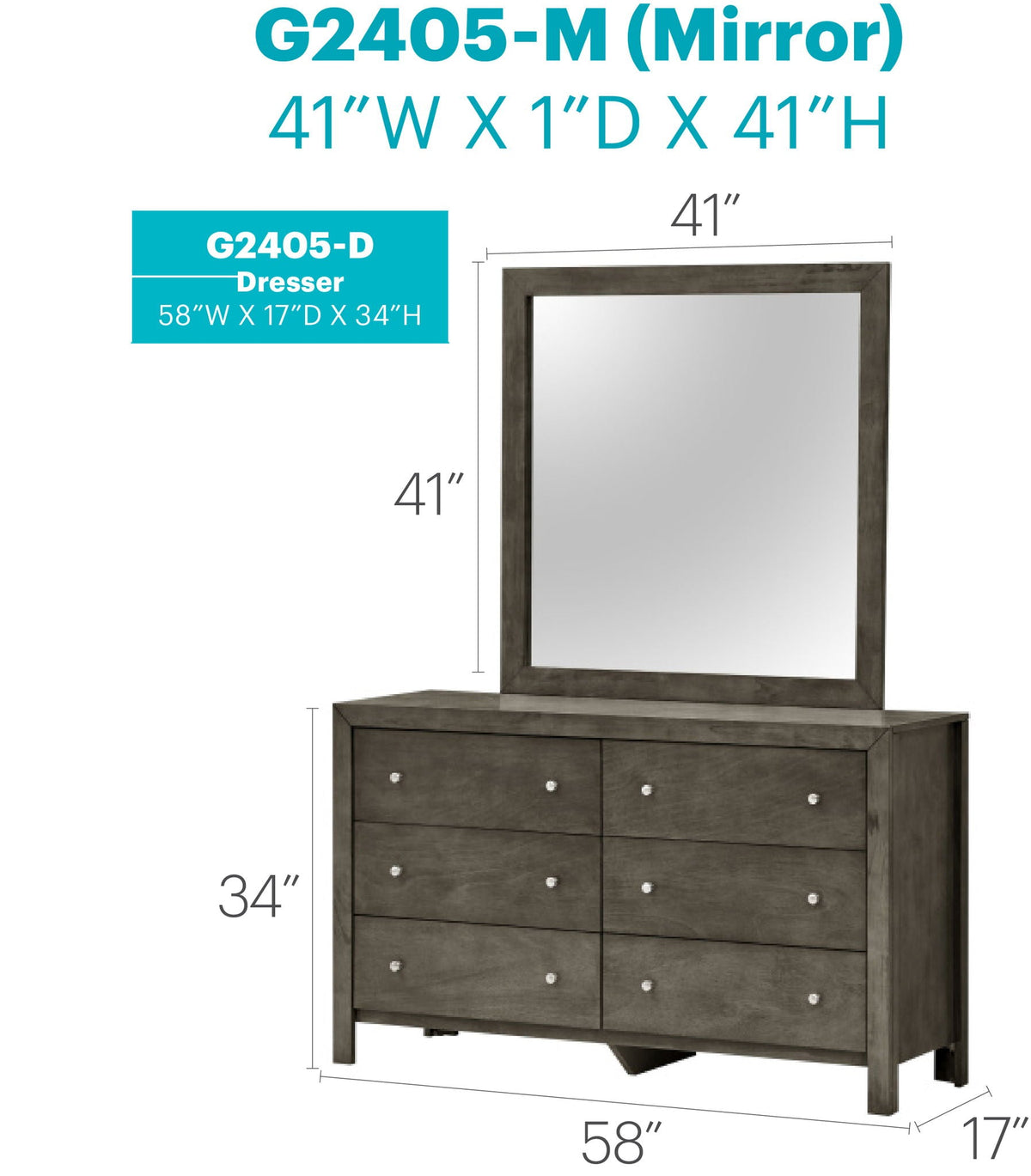 Burlington gray dresser with mirror by HouseOfZazla, 58W x 17D x 34H on Tampa Home & Garden Store