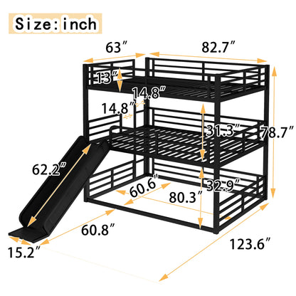 Queen over Queen bunk bed with slide black metal frame by HouseOfZazla on Tampa Home & Garden Store